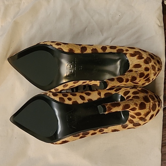 NWT Zara Animal Skin fur Leather Heels Pumps Ref 3223/410 Size 38 - Picture 6 of 9